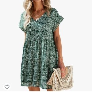 Lanisen Babydoll Ruffle Dress, Dark Green and Cream
